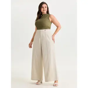 BLOOMCHIC Plus Size Toothpick Pleat Straight-Fit Plain Pants [M-6X]2026 Summer Vibes Swimweek