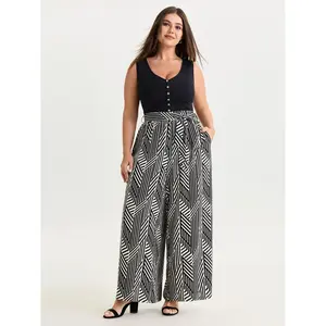 BLOOMCHIC Plus Size Geometric Print Straight-Fit Pants [M-6X]2026 Summer Vibes Swimweek