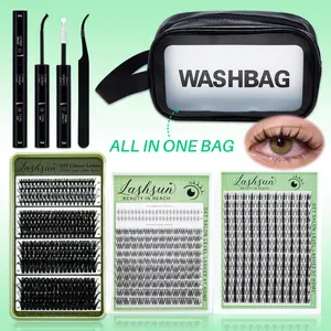 Lashsun Cluster Lashes Washbag Kit,30D50D80D100D&Fairy&W61 Cluster Lashes D Curl 7 Styles Individual Lashes Clusters Soft And Comfortable False Eyelashes Kit With Waterproof Travel Cosmetic Bag, BOND&SEAL,Tweezers For DIY At Home&Dates&Party&Travel