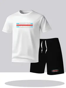 Summer Breathable Ice-Sense Men's T-shirt & Shorts, Racing Theme MARTINI RACING Print Two-Piece Set