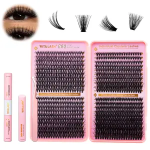 Curl Wispy Individual False Eyelash With Lash & Remover & Tweezers Kit, 1 Set Natural Self Grafting DIY Segmented Eyelash, Fluffy False Eyelashes, Curl Cluster Lashes