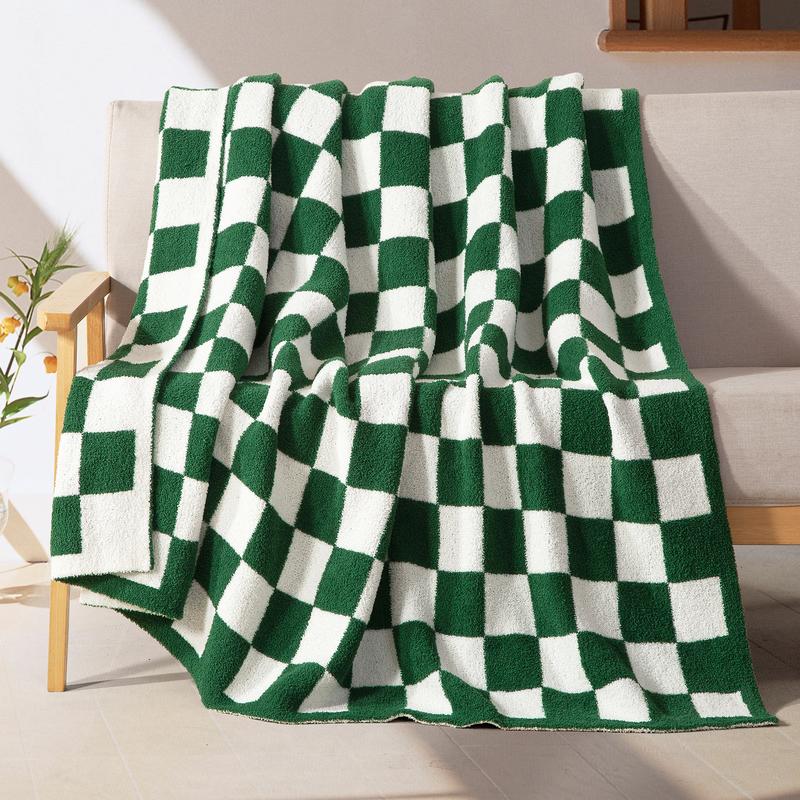Elegant Comfort Ultra-Soft Checkered Knitted Throw Blanket, 50" x 70" – Lightweight, Breathable, All-Season Feather-Knit Design, Perfect Holiday Gift