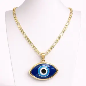 Betsy's Boutique Evil Eye Protection Necklace for Everyday Wear with Blue Enamel Pendant and Figaro Chain