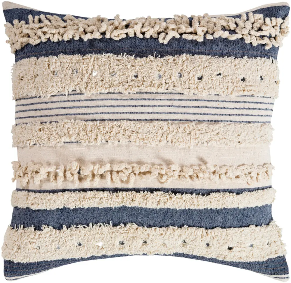 Livabliss TMA006-2222 Durable Cotton Blend Cushion Cover, 22x22 in Temara Weave Woven Fabric, Navy-Cream-Black, Global-Inspired Eclectic Charm, Line-Dry Compatible