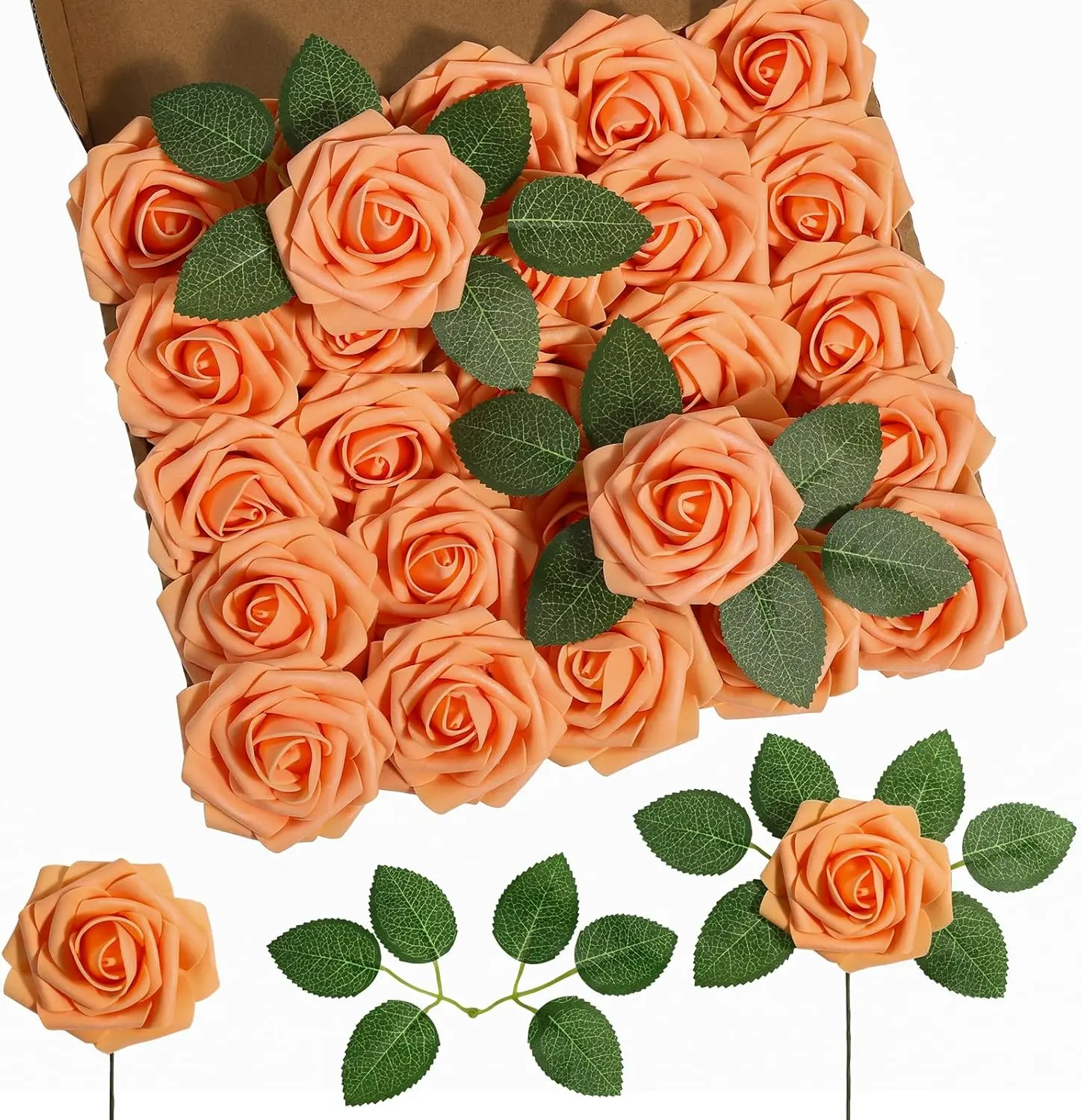 Flowers 100 flowers with 16 leaves Simulated  Foam Fake  With Stems for DIY Wedding  White Bridal Shower Centerpieces Party Table Decorations   Flowers Fake  With Stems   Foam Flowers Ivory Real Touch Artificial Rose Bouquet