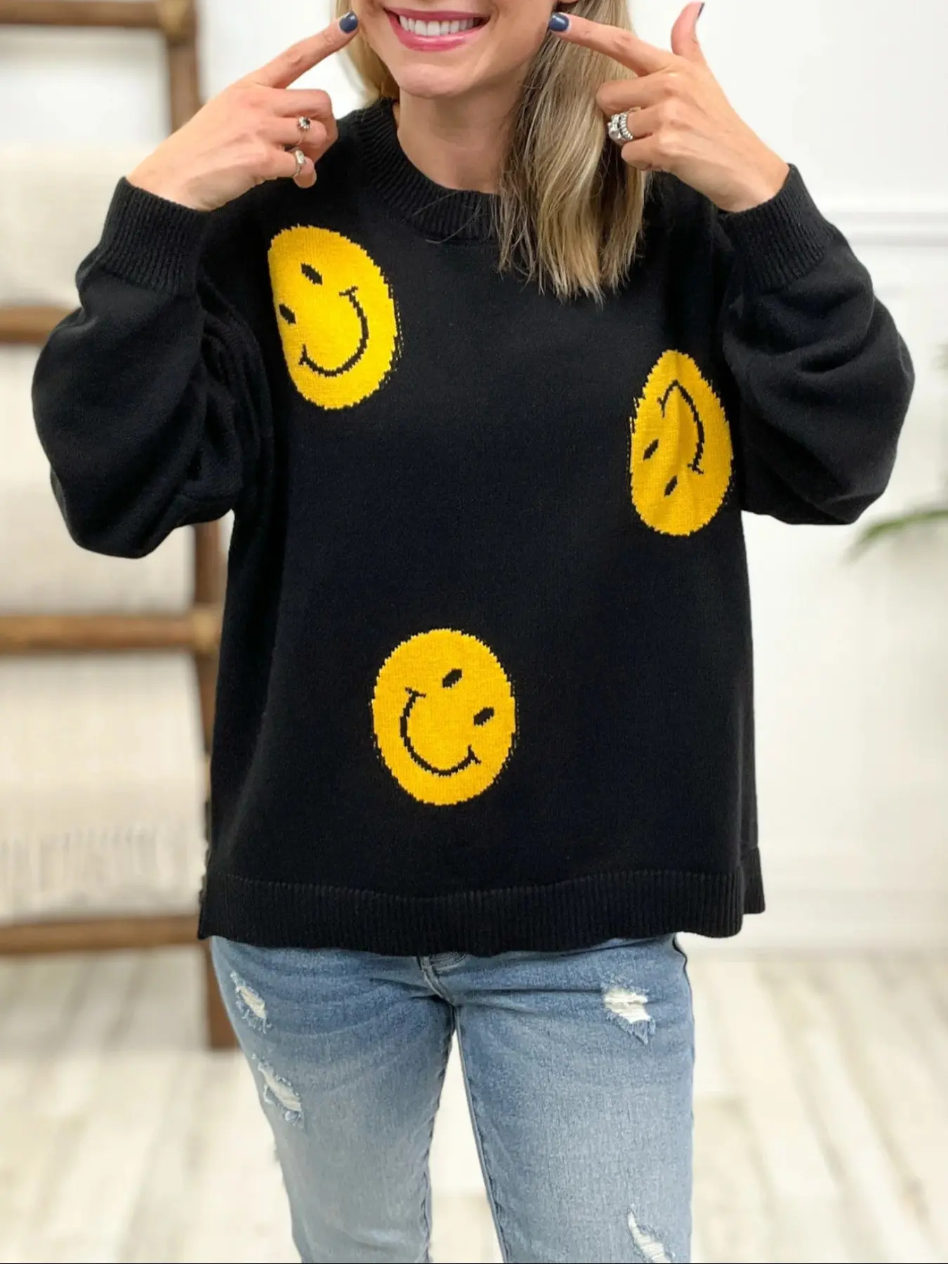 Autumn Winter New Trendy Knit Sweater, Colorful Smiley Face Pattern, Casual Fashion for Women, Comfortable and Stylish
