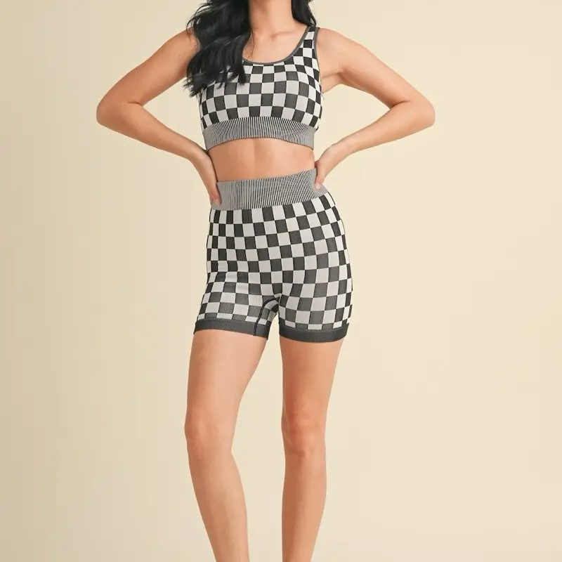 Checkmate Biker Shorts - Checkered Design, Elastic Waistband, Comfortable Fit, Ideal for Biking and Outdoor Activities, Women's Trending Shorts