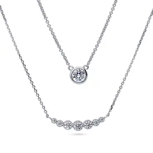 Solitaire Bubble Bar CZ Layered Necklace Set in Sterling Silver