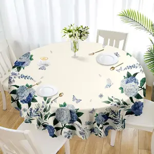 Round Table Cloths 60 in, Floral Tablecloth Waterproof, Wrinkle Free Polyester Flower Table Cover for Patio Party