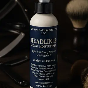Joli Pop Bath & Body Co. LLC Headliner Glossy Moisturizing Lotion with Vitamin E Light Non-Greasy Aftershave Clean Musk 4 oz