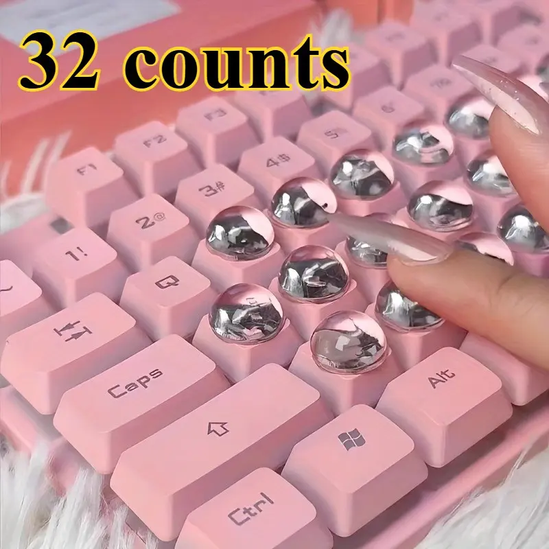 32pcs High Transparency Crystal Keycap Stickers, Sticker Pack, Long Nail Art Keycap Flowers, Strong Adhesive Typing Aid, Office & Home Use, Desktop Computer Decals, Sticker Set