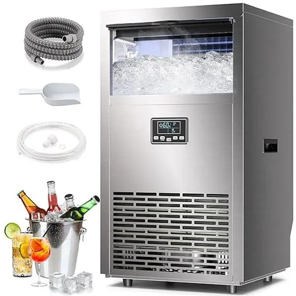 Commercial Ice Maker Machine,145lbs/24H Stainless Steel Ice Machine,29lbs Storage, Auto Self-Cleaning Freestanding Ice Maker, Ice Machine Freestanding for Bar/Cafe/Restaurant-Silver