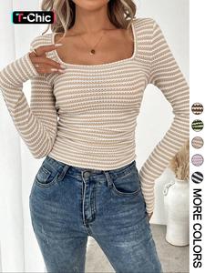 women's knitted tee, casual long sleeve t-shirt for fall & winter, women's clothing for daily wear