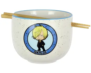 One Piece Ceramic Ramen Bowl Sanji Jolly Roger 2 Piece with Reusable Chopsticks for Kitchen Home Decor 14oz Bowl
