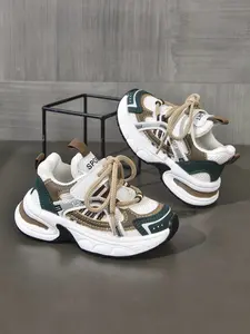 Breathable Mesh Dad Shoes for Kids, Olive, Casual Vintage Style, Daily Wear, Streetwear, Versatile Design