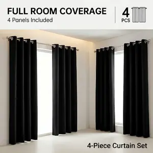 【Buy 2, Get 2 Free】4 Panels Solid Blackout Curtains ( Light Blocking, Grommet Top, 52"W) – Thermal Insulated & Soundproof Drapes for Living Room, Bedroom & Home Office