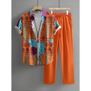 Summer New Street Fashion, Floral Striped Hawaiian Beach Suit, Men'S Casual Suit