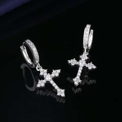 Men's 14K Cubic Zirconia Cross Design Earrings - Gothic, Hypoallergenic, Resists Oxidation, Men's Accessories Ideal for Gifting
