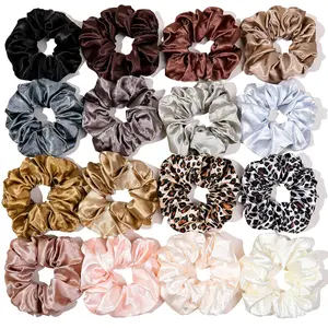 16 Scrunchies for Women - Satin Hair Ties and Bands, Big Ponytail Holders for Thick, Curly Hair, Cute No-Crease Pony Tails, No