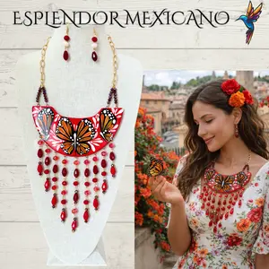 Mexican Artisan Handmade Talavera Necklace Set with matching Earrings/Butterfly/Collar de Mariposa de Talavera Hecho a Mano/Hecho en Mexico