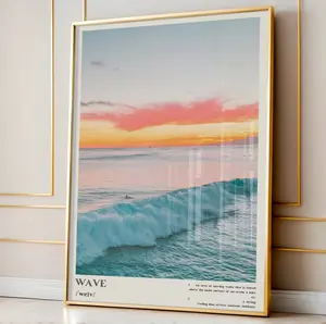 Waves Wall Art, Blue Coastal Sunset Waves Poster, Ocean Photography Wave Definition Print, Ocean Art Print, Aesthetic Dorm Room Wall Décor