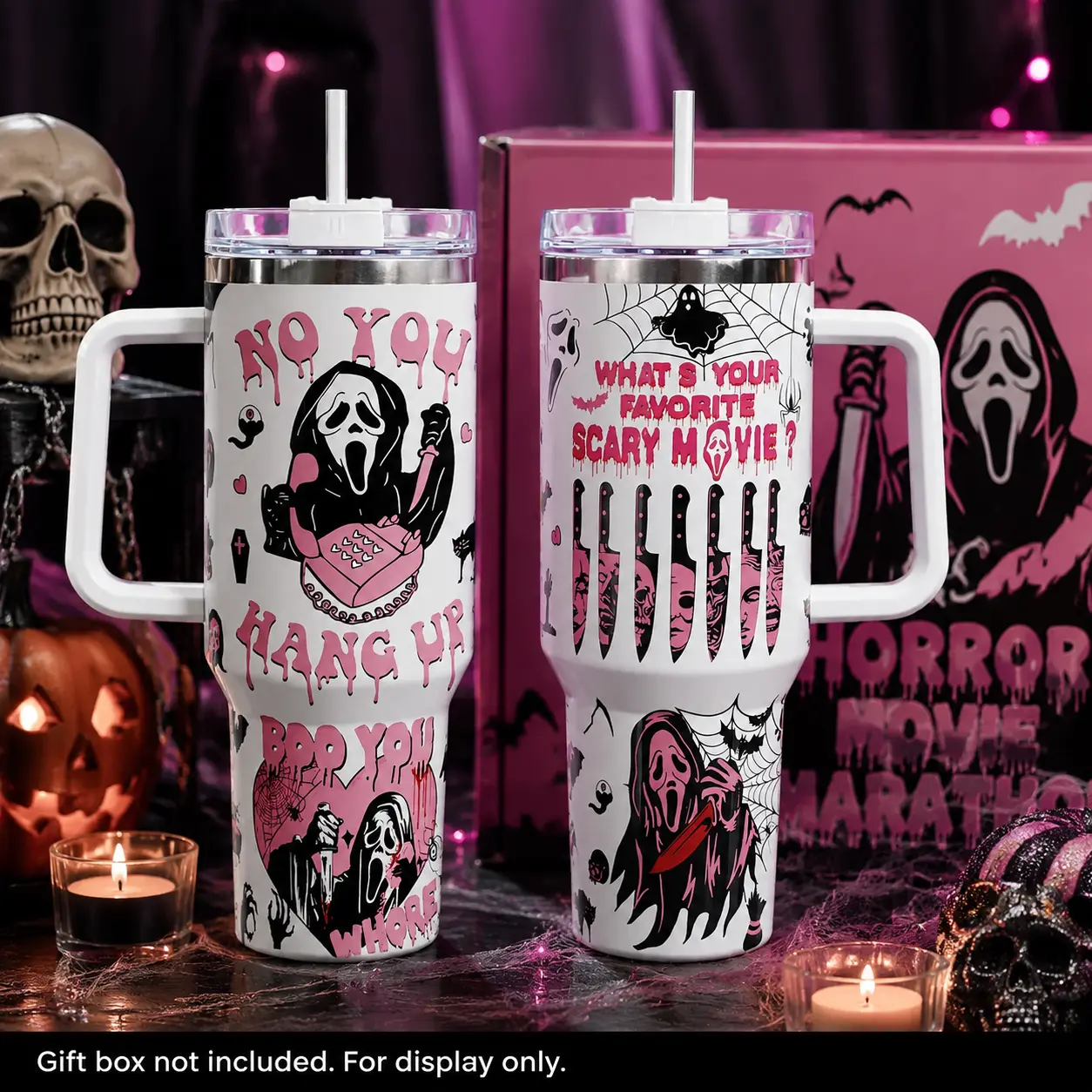 No You Hang Up Tumbler, Horror Movie 40oz Tumbler, Halloween Insulated Cup, Cute Pink Ghostface 40oz Tumbler, Halloween Gift
