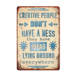 Creative People Ideas Aluminum Metal Sign, Rustic Design Wall Art for Home Business, Ideal Housewarming Birthday Gift, Decorative Piece