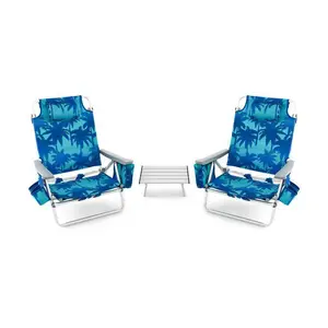 5-Position Folding Backpack Beach Chair Set with Table - Set of Two