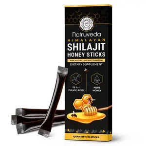 Natruveda Himalayan Shilajit Honey Sticks for Men & Women, 75%Fulvic Acid Raw Honey Saffron & Resin Pack of 10 Natural Flavor