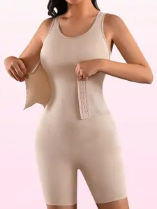 JUQDNX Solid Tummy Control Bodysuit with Abdominal Compression Women's Seamless Butt-Lifting Bodysuit with Snap Crotch Slimming Body Shaping Underwear & Postpartum Shapewear Features faja  con  rellenos