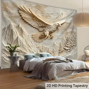 [1pc Eagle Relief Tapestry] Ultra Large 2D Printing Exquisite Eagle Relief Landscape Photo Tapestry - 1pc Huge Digital Printing Polyester Wall Hanging for Living Room Bedroom Party Decoration with Free Hanging Clips