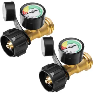 Tank Gauge, 3 Colors Coded Universal for Cylinder, Grill, Heater, RV Camper and More, 5-40 Pound LP Tank Gas Level , QCC1 / Type 1 Connection, 2 Pack
