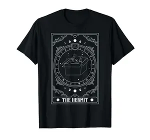 Retro Halloween Black Cat The Hermit Tarot Card Witchcraft T-Shirt Menswear Top
