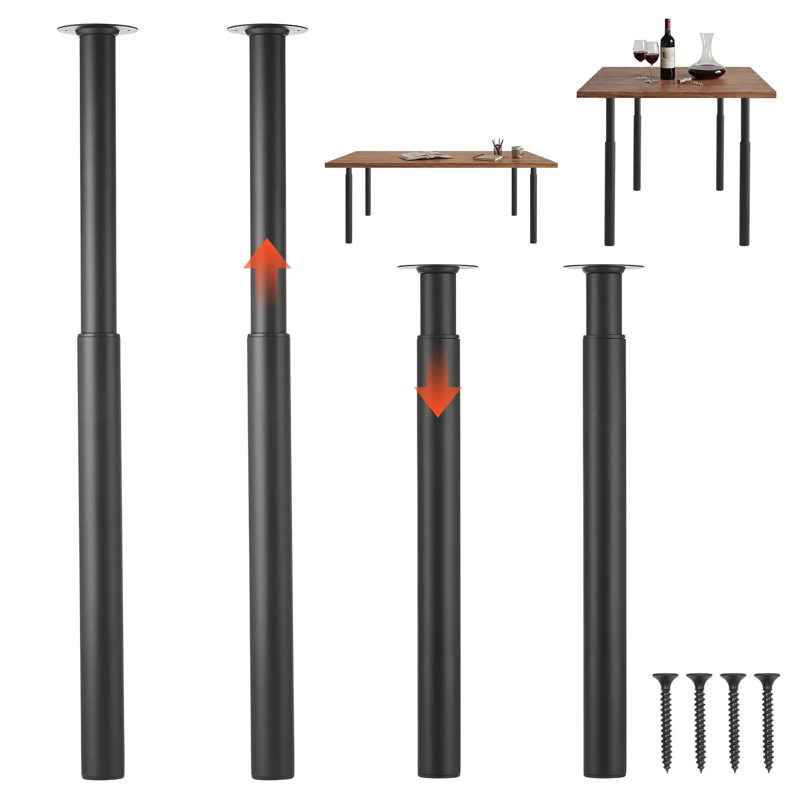 【SummerFinds】VEVOR Height Adjustable Carbon Steel Furniture Legs, 28-43.3 in, 1200 lbs Max Load Heavy Duty, Quick Installation, Set of 4 Black Legs for Home Office Desk, Workbenches, Rust-Resistant Furniture Legs