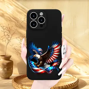 Straight Edge Patriotic Eagle Pattern Man's Phone Case for iPhone 15 16 14 Pro Max 13 12 11 XR XS Plus Shockproof Non Slip Military-Grade Protection Silicone Cover Cellphone Protective Smartphone Casing