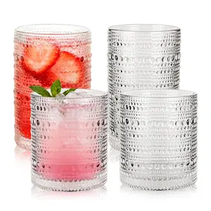 Hobnail Drinking Glasses Set of 8, 10 Oz Kitchen Water Glasses Cup & 12 Oz Vintage Cocktail Glasses Drinkware Set for Whisky, Juice, Wine, Milk