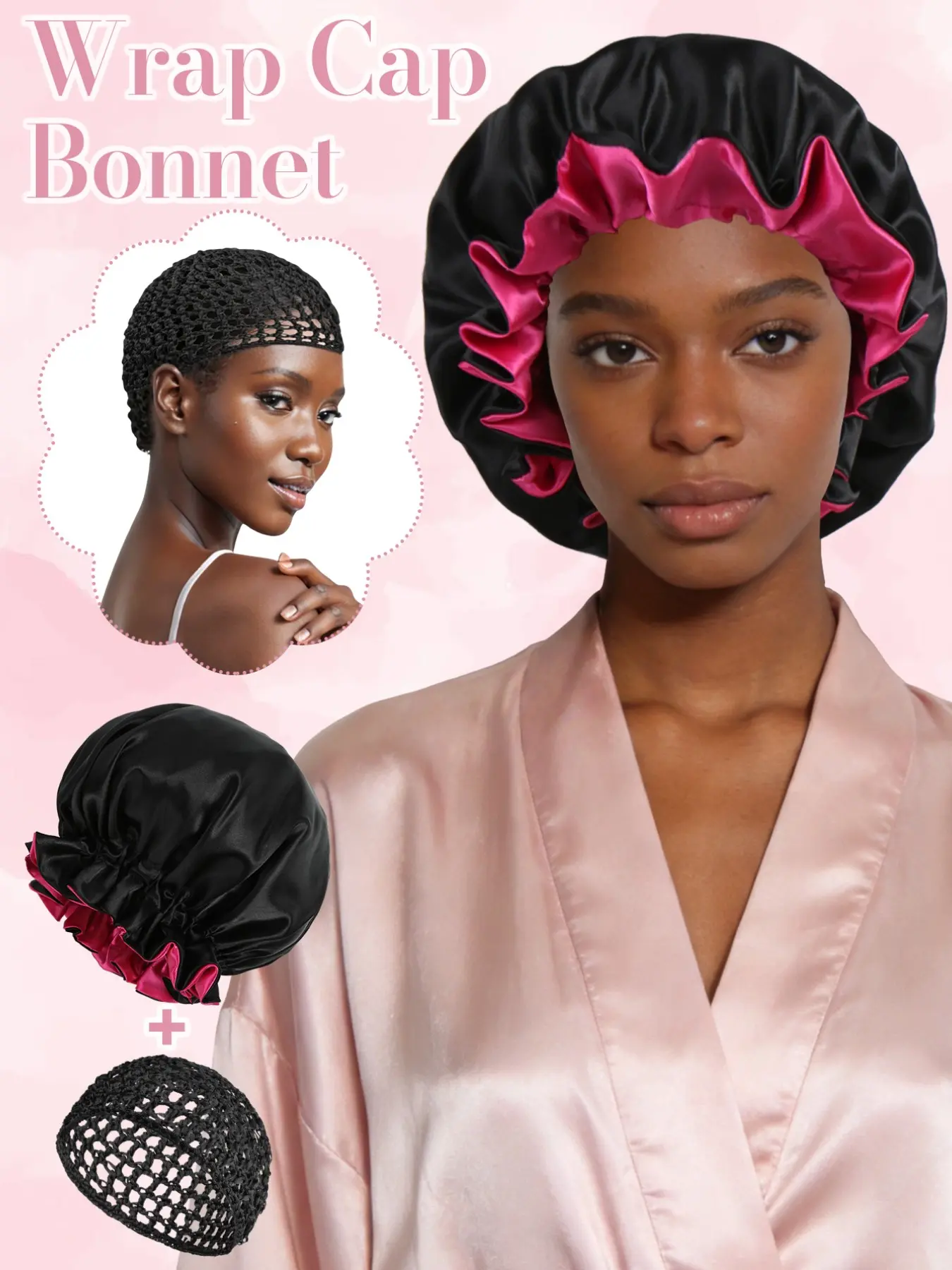 Women's Soft Comfortable Sleep Cap, Sleep Bonnets, Mesh Hat Eye Mask & Hair Tie, Soft Fabric, Suitable for Curls/braids, Nighttime Comfort Accessory