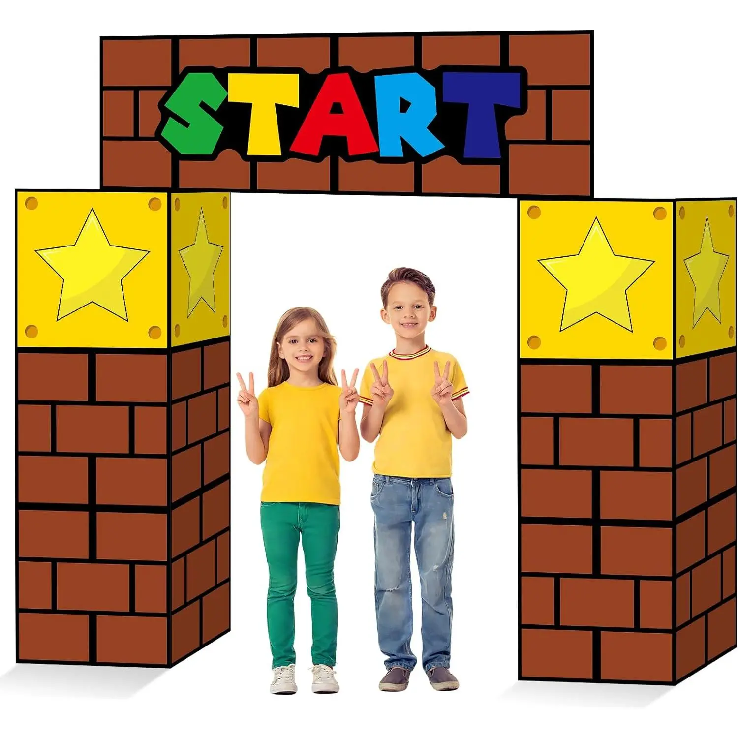 Large Cardboard Castle Playhouse with Arch & Door, Star-Theme Party Decorations Kit, Lightweight Photo-Ready Adventure Games Gift for Kids, Gifts