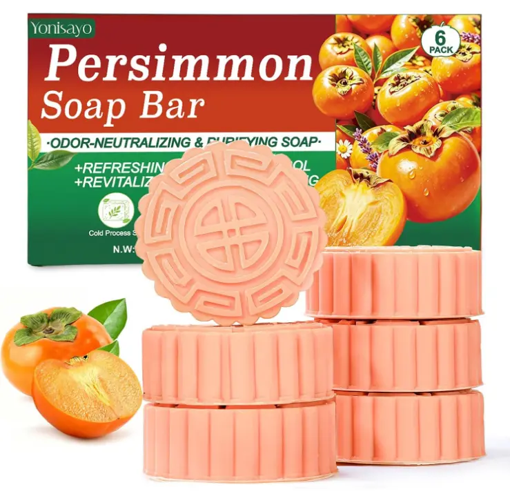 6 PCS Persimmon Soap for Old People Smell, Body Odor Control for Everyone | Natural Organic Deodorant Soap Bar, Persimmon & Tea Tree Smooth Hydrating for All Skin Type Men Women Skin Care Cleansing