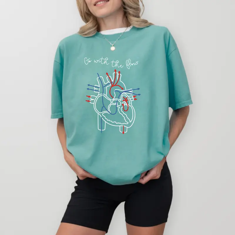 Comfort Colors Retro Comfort “Go With The Flow” T-Shirt, Nurse Shirt for CVICU and Cardiac Care, EKG Tech Tee, Nurse Appreciation Gift for Women