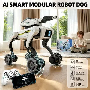 [Akeleo]3 in 1 Robot Dog with Wheels Kit, 30+ Bionic Actions, Voice & Remote Control, Programmable Moves, Rechargeable Battery, All-Terrain Stunt Pet Toy for Kids(Removable Claw & Cannon)