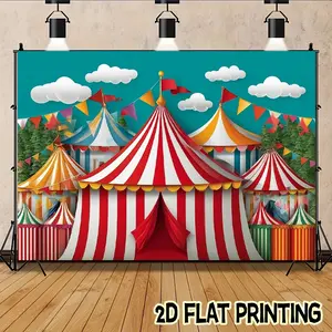 2d flat banner 1pc Large circus carnival Theme scene Festival banner-Durable polyester party decoration banner, suitable for living room, bedroom and outdoor decoration. Perfect Easter decoration and decoration.