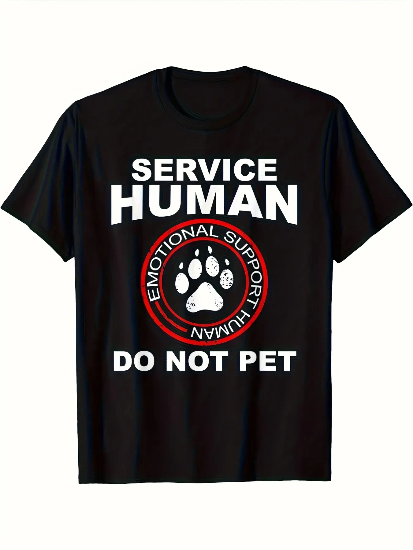 Funny Service Human T-Shirt - Emotional Support Black Cotton Tee Suitable for Men & Women, Retro Humor Short-Sleeve Shirt with Emotional Support Role Design, 220G