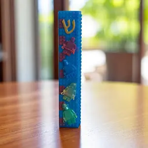 Toy Brick Mezuzah Cover – Handmade Resin Judaica Case, Unique Brick-Themed Artisan Mezuzah Holder Perfect Gift for Children's Rooms