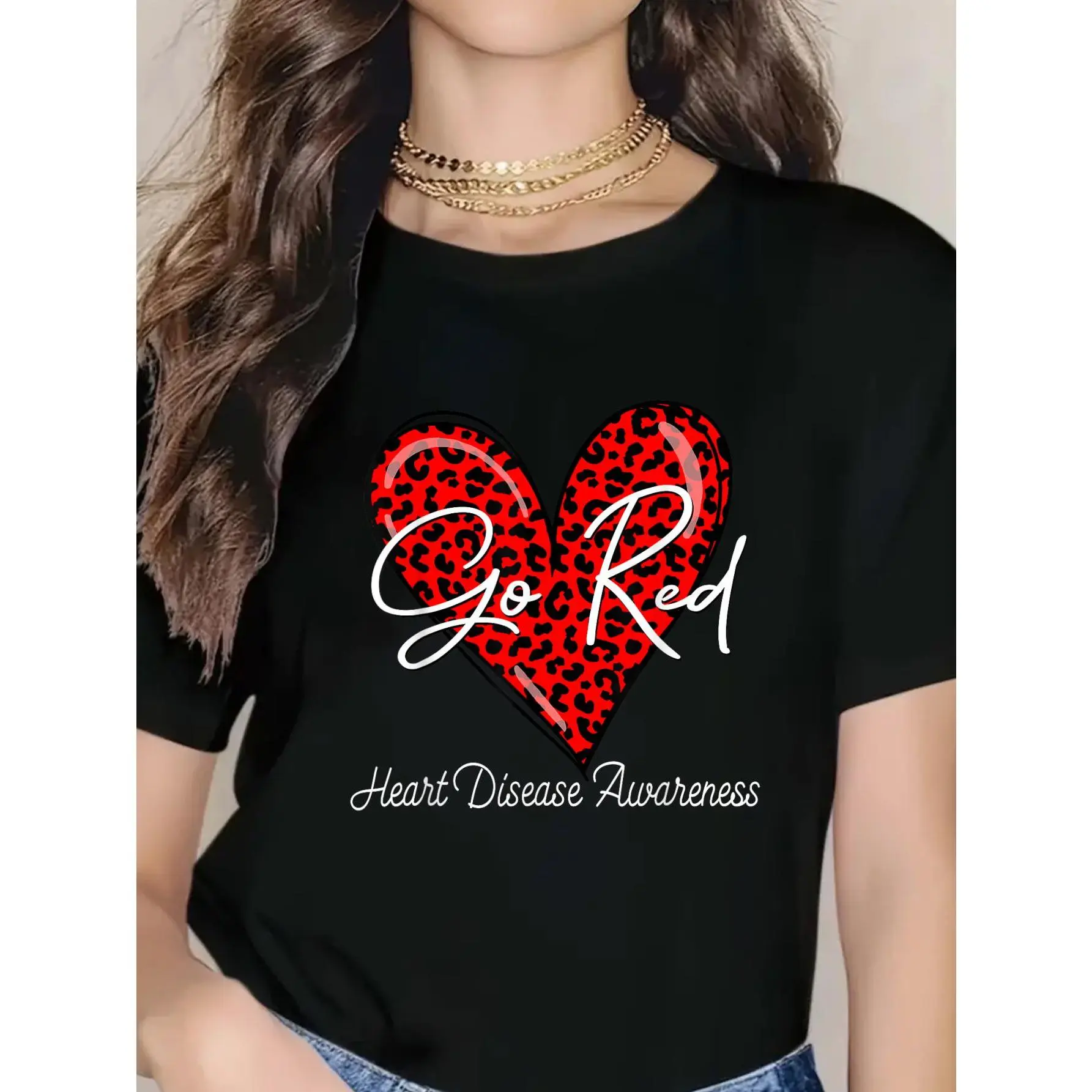 100% cotton unisex “Go Red” heart disease awareness CHD women’s February wear red T-shirt (2026), round neck, short sleeves
