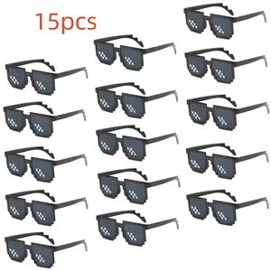 15pcs fashionable classic mosaic glasses, trendy and interesting design sense, novel black glasses, suitable for various parties, gatherings, and new people's dress up glasses, versatile and fashionable decorative glasses for men and women