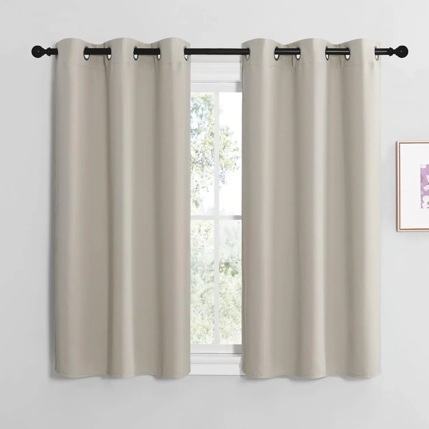 NICETOWN Kitchen Curtains for Decoration， Thermal Insulated Grommet Room Darkening Draperies/Panels for Laundry (Natural， 2 Panels， W42 x L50 inches)