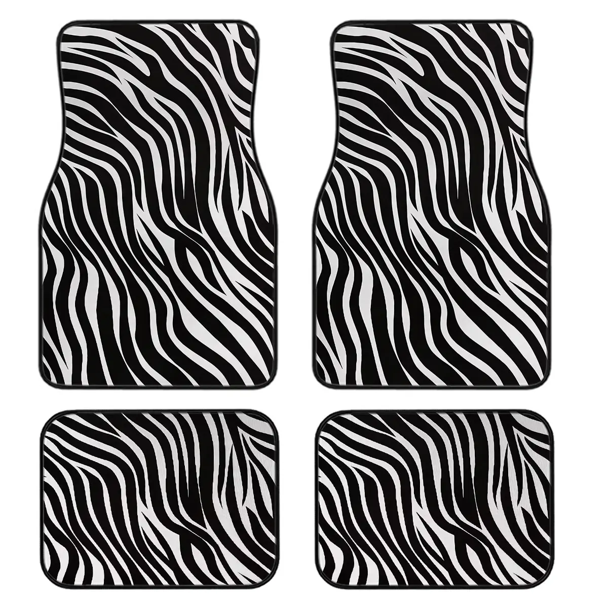 4-Piece Zebra Print Car Floor Mats Set, Universal Fit, Crystal Velvet, Full Coverage, for Sedan, Truck, Suv, Car Interior Accessories