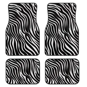4-Piece Zebra Print Car Floor Mats Set, Universal Fit, Crystal Velvet, Full Coverage, for Sedan, Truck, Suv, Car Interior Accessories