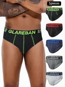 Men's 5-Piece Luxurious Comfortable Casual Style Underwear Set, Plain Design All-Season Wear, Ideal for Everyday Use, Underwear Brief